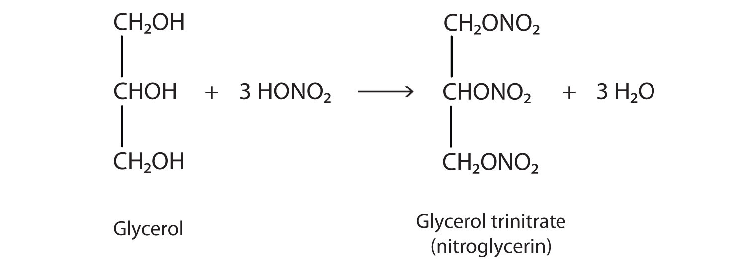 The Basics Of General Organic And Biological Chemistry 1 0 The Explosive Nitroglycerin Glyceryl Trinitrate Is An Ester Formed From Glycerol And Nitric Acid It In Medicine To Relieve Chest Pain Heart