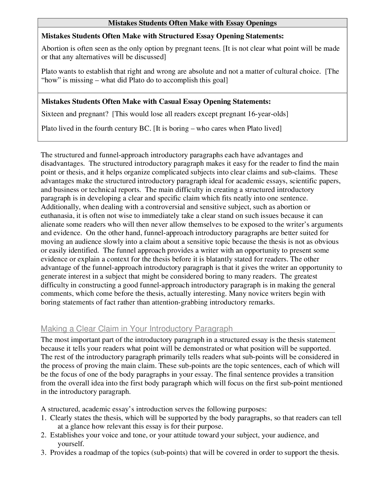 Thesis statement and topic sentences