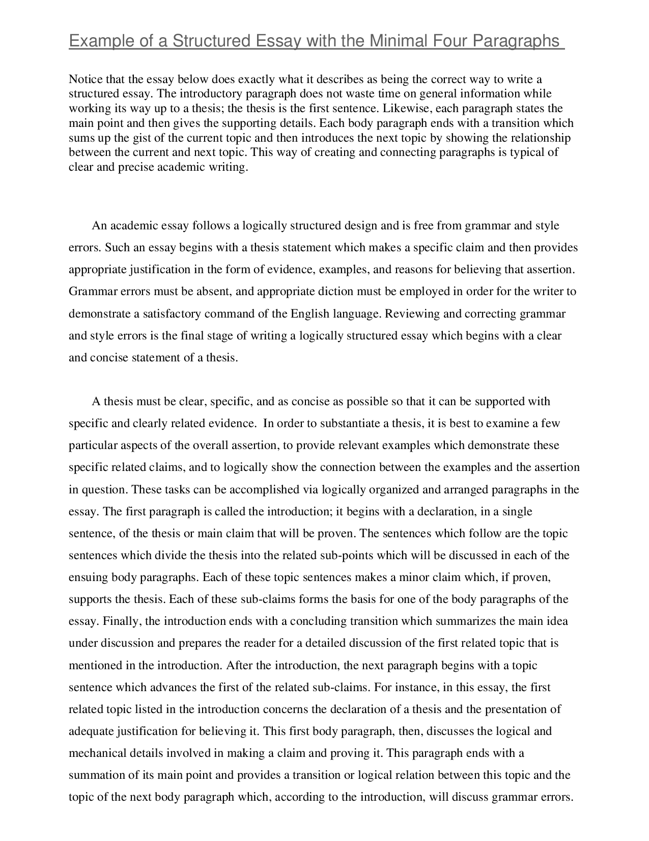 Sample four paragrap essay